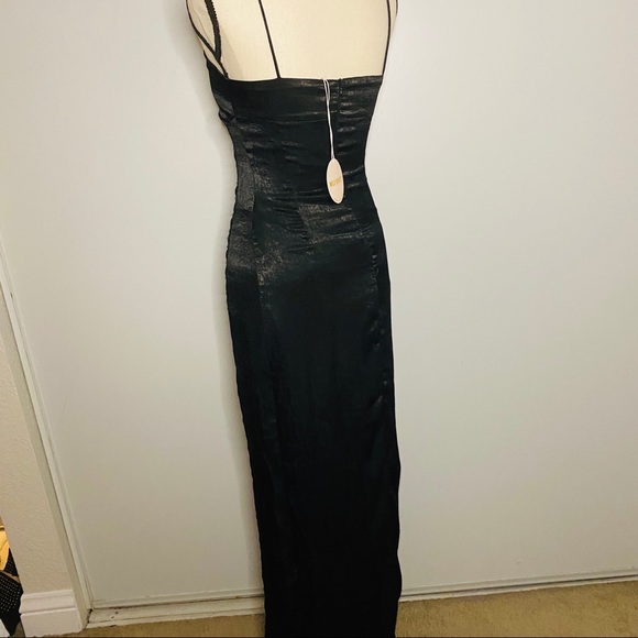 NEW Black Satin Slit Maxi Dress w/ Hook and eye - Picture 11 of 12